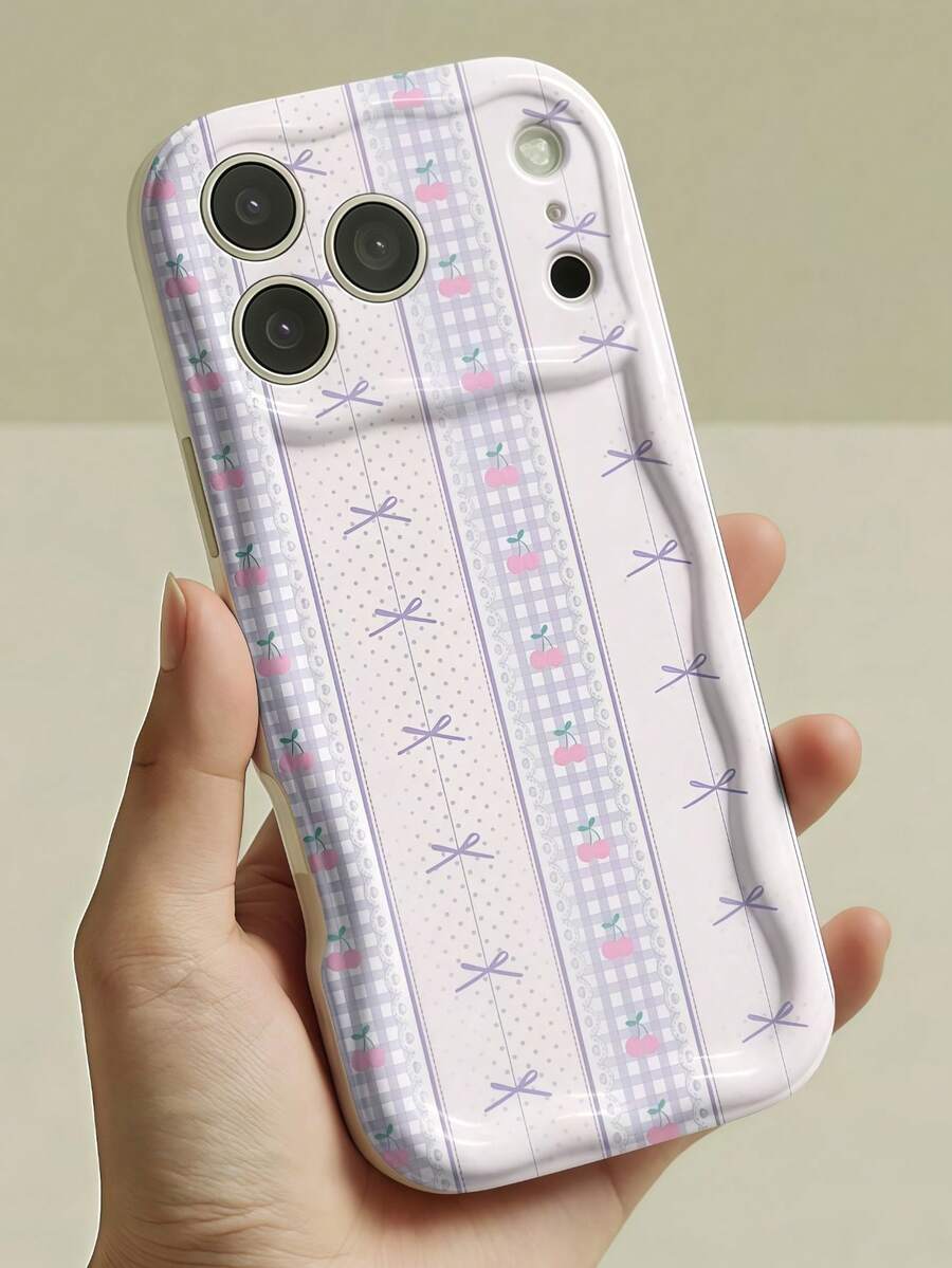 1件奶油色多巴胺波浪荷葉邊軟TPU紋理 Ins韓系少女甜美風 垂直條紋櫻桃蝴蝶結手機殼 亮面波浪邊框 溫柔甜美風手機殼 適用Galaxy S21 S22 S23 S24 S25 S26//Honor//及其他機型 - 白色 - 查看 1