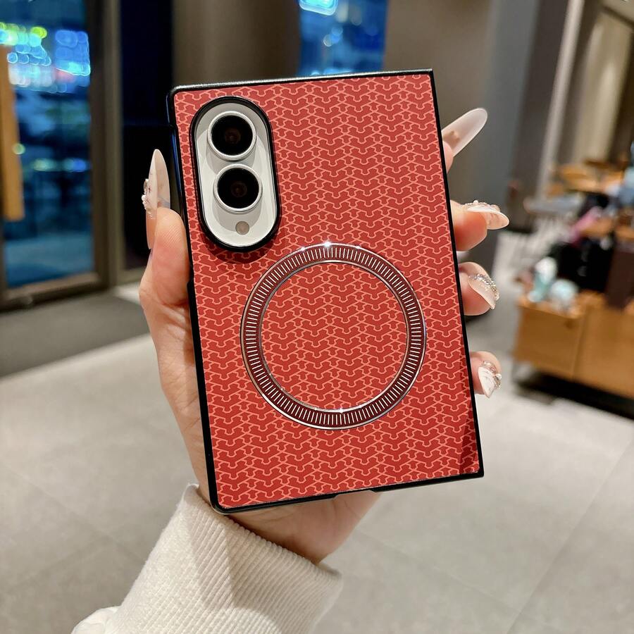 Magnetic Foldable Screen Protective Case Compatible With Samsung FOLD8 8U, Minimalist Design - Red + Standard Front Cover - View 1