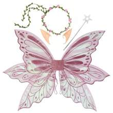 Glitter Fairy Wings Complete Set, Butterfly Wings Elf Ears Flower Crown Magic Wand Cosplay Halloween Accessories - Multicolor - View 9