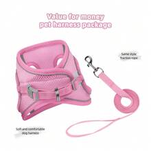 Pechera Arnés Transpirable Cómodo Con Correa Para Perro Gato - Rosa - Ver 5