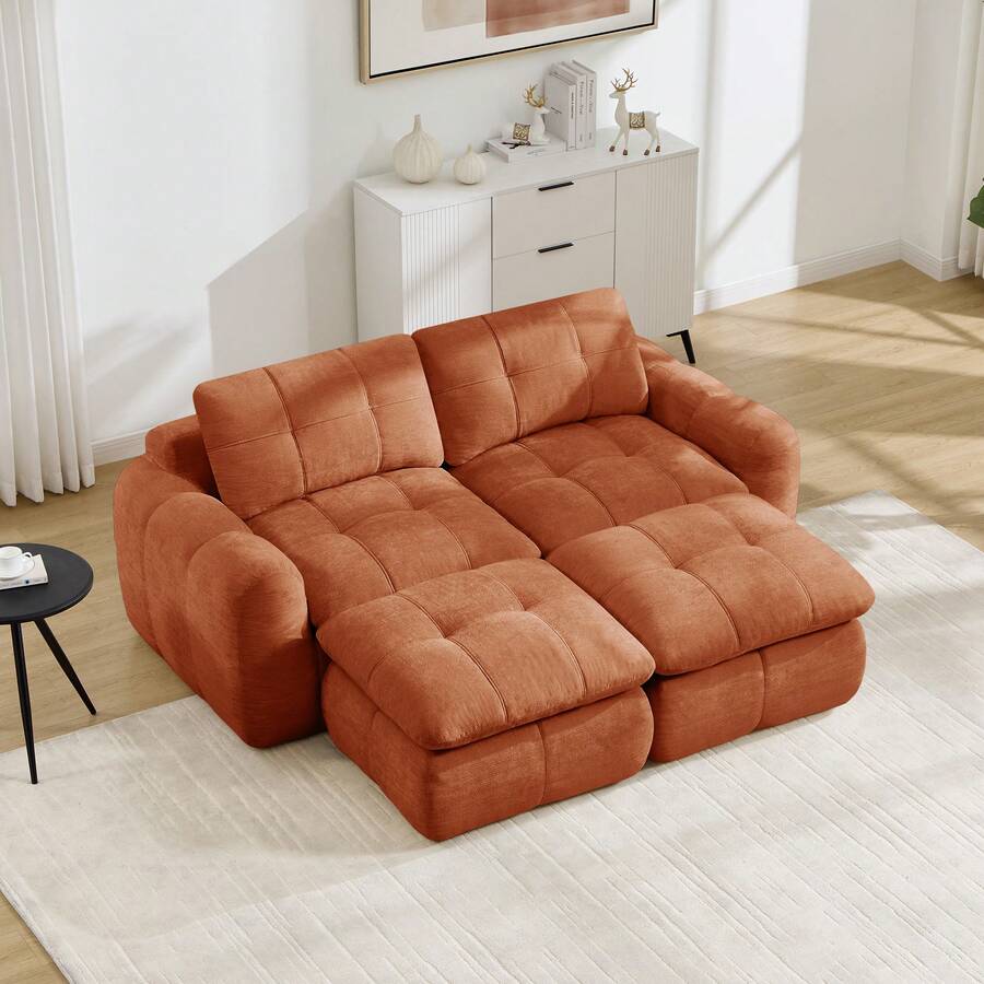 Sofa Orange Made Of Chenille For Living Room - 橘色雙座 - 查看 1