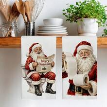 2PCS Kitchen Towel, Funny Santa Claus Pattern Kitchen Towel Dishcloth, 40*60cm Rectangular Microfiber Absorbent Cleaning Kitchen Towel, Perfect For Kitchen, Dining Room And Bathroom Use, Kitchen Decor, Home Decor, Neighbor Housewarming Gift, Dishcloth - Multicolor - View 7