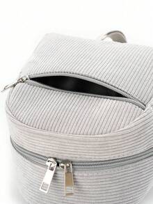 1pc Mini Cute Solid Color Corduroy Backpack, Suitable For Girls, Travel, Vacation, Holiday Gift - Grey - View 7