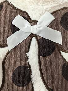 1pc Young Girls Casual Style Plush Bow Embroidery Polka Dot Soft Comfortable Knit Fabric Patchwork Dress Suitable For Outdoor Wear Autumn/Winter - Mocha Brown - View 6