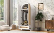 Wardrobe Cabinet With Storage White Wood - Double Door Design - 白色 - 查看 11