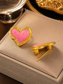 VceTd 1PC Romantic Heart Series Asymmetrical Heart Design Stainless Steel Brooch For Women, Suitable For Daily Wear, Dating Or Gift Giving - Golden - View 7