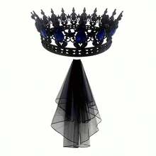 2pcs/Set Gothic Style Black Crown & Veil Wedding Accessory Set, Black Queen Vintage Style, Suitable For Halloween Gothic Costume, Can Be Used As Black Wedding Dress Photography Accessory - Multicolor - View 4