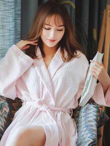 Waffle Knit Pure Cotton Bathrobe, Unisex Adult Pure Cotton Bathrobe, Spring/Summer Style Bathrobe, Suitable For Home, Hotel And Spa, Highly Absorbent, Quick-Drying, Loose Fit Design. Multiple Colors Available, Bathroom Supplies, Home Goods - Multicolor - View 21