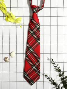 1 Set Classic School Uniform Hawthorn Red Plaid Collar & Bow Tie Combination - Hawthorn Red Plaid - View 2