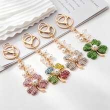 1pc Lucky Four Leaf Clover Bag Charm Keychain - Full Rhinestone Pearl Wallet Shoulder Bag Charm - Women's Holiday Gift - Multicolor - View 12