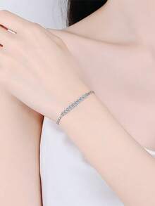 1pc Luxury Exquisite 925 Silver 3.0mm X 9pcs Total 0.9ct Moissanite Bracelet, Women's Wedding Anniversary Bracelet, Suitable For Women's Daily Wear, Mother's Day, Valentine's Day, Birthday, New Year Jewelry Gift - Silver - View 3