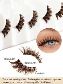 Asiteo 7 Pairs Brown Half-Piece Transparent Soft Mermaid-Style Natural Fluffy Faux Mink Eyelashes, Cartoon Style False Eyelashes For Party, Eid, Gift, Holiday, Beach, Bachelor Party, Bridal Shower, Etc. - 棕色 - 查看 4