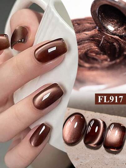 FOUR LILY 10ml Kutek Gel Kuku Mata Kucing Magnetik Cokelat - Warna Cokelat Tua Mengkilap, Kutek Kuku Tahan Lama UV/LED yang Dapat Dilepas, Cocok untuk Manikur dan Pedikur