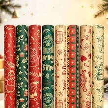 34/68/106pcs Christmas Gift Wrapping Paper(Includes Stickers), Cute Santa Claus Christmas Hat Christmas Snowman Wrapping Paper,Various Patterns - Style E - View 1