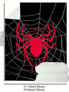1PC Black Background Red Spider Spider Web Dark Style Flannel Blanket, Base Color Matched With Grey Spider Web Outline And Dripping Effect Red Large Spider Pattern, Niche Personalized Design, Soft And Smooth Flannel Fabric, Suitable For Sofa Decorative Throw, Gaming Room Atmosphere Soft Decor, Bedroom Nap Warm Blanket, Dark Style Creative Gift - Multicolor - View 6