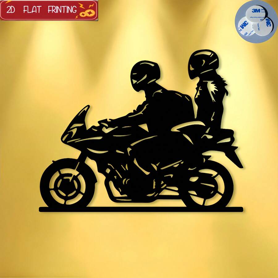 2D Flat Acrylic Decorative Wall Sticker, Depicting Motorcycle And Rider Silhouette, Suitable For Decorating Garage, Studio Or Patio. Ideal Father's Day Gift And Perfect Choice For Motorcycle Enthusiasts. - View 1