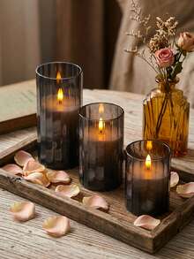 3pcs Flameless Candle Lights With Timer Remote Control, Battery Operated Realistic Candles, Suitable For Halloween, Christmas, Valentine's Day, Mother's Day, Gift, Birthday, Proposal, Wedding, Party, Holiday - Black - Warm Glow - View 5