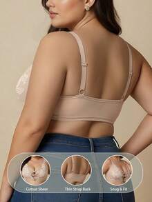 Plus Size Women's Sexy Lace Wireless Bra, Curve Enhancing Front Closure - Apricot - View 5