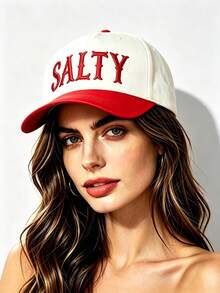 1pc SALTY Letter Embroidered Baseball Cap, Leopard Print Brim Contrast Color Adjustable Casual Sun Hat, Unisex Outdoor Street Style - Multiple Styles - View 5