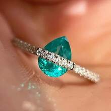 French Fashion Green Zirconia Planet Ring, Adjustable Women's White Gold Plated Luxury Ring - Green - View 1