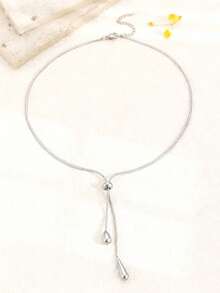 1pc Minimalist Versatile Adjustable Design Long Necklace, Suitable For Daily Wear - Silver - View 2