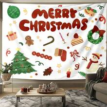 Wall Hanging Tapestry Christmas Tree Gingerbread Man Wreath Stocking Candy Cane Cake Print Merry Christmas X Mas Pattern Winter Holiday Backdrop Decor For Dorm Bedroom Living Space Party Background Ornament - Multicolor - View 8