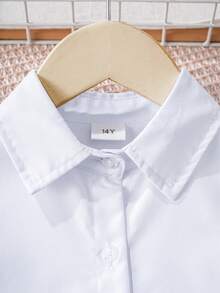 Teen Girls Classic Preppy Style Fitted White Long Sleeve Blouse, Suitable For School Activities, Parties, Performances And Formal Occasions - White - View 4