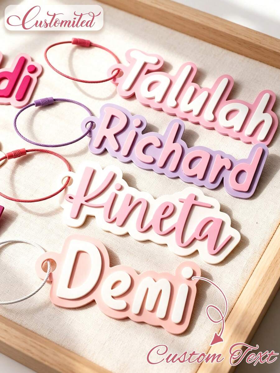 Customized Name Keychain Personalized Acrylic Name Tag Graduation Gift Souvenir Academic Style Text Nameplate Backpack Insulated Cup Water Bottle Lunch Box Accessory Gym Bag Luggage Tag Pendant Couple Style Customized Luggage Tag - Multicolor - View 1