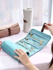 Tas Organizer Perhiasan Gulung Multi-Kompartemen dengan Penutup Jepit, Cocok untuk Kalung, Gelang, dan Cincin, Penting untuk di Rumah atau Saat Bepergian - MultiWarna - View 5