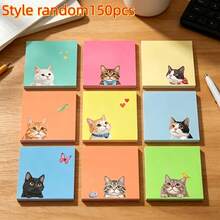 150pcs Cute Macaron Color Cat Sticky Notes (Random Pattern), Exquisite IG Style Memo Pad For Journaling Collage, Office Desk Memo - one-size - View 7