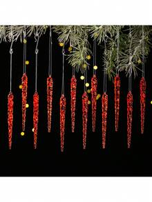 12pcs Clear Acrylic Icicle Hanging Ornaments With String - Rustic Christmas Tree Decor, Hanging Prism Lights, Suitable For Holiday Home Decoration, Tree Ornaments, Holiday Lighting, Theme Party Decor, Christmas Decoration - Multicolor - View 12