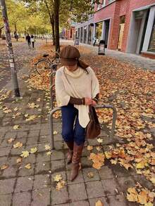 FOR BEAUTY Fall Winter Y2K Elegant Casual Beige Knit Poncho Sweater Women Asymmetric Top Going Out Party Vacation Concert Outfits - Apricot - View 9