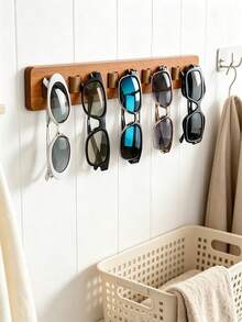 1pc Wooden Wall-Mounted Glasses Holder, Multi-Slot Fashionable Glasses Storage Rack, Wall-Mounted Glasses Display & Storage Rack, Suitable For Closet, Bedroom, Entryway, Home Decor - Multicolor - View 5