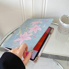 1件淺藍色紋理粉色百合與燕子圖案360°旋轉平板保護殼，相容於iPad Air 6/5/4與10 (10.9英吋) - 相容於iPad Pro 2024、Air M3/A16 2025，相容於 Galaxy Tab S9 FE/S8 Plus/S7/S10，相容於OPPO Pad，相容於 MatePad，相容於Vivo Pad，相容於Honor Pad，相容於Xiaoxin Pad - 彩色 - 查看 6
