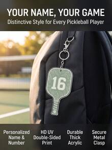 1pc Custom Text Pickleball Paddle Shape Keychain, Personalized Cute Sport Accessory Bag Tag Gift For Pickleball Player, Tournament Souvenir - Multicolor - View 2