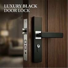 1 Set Metal Door Lock, Includes Lock Cylinder And 2 Handles, Comes With 3 Keys, Elegant Handle Design, Quiet Lock Body With Synchronized Indoor Safety Button, Indoor Door Lever Lock, Suitable For Bedroom And Indoor Room Doors - Multicolor - View 1