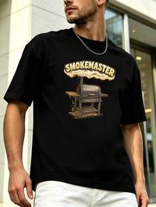 T-Shirt Da Uomo Con Grafica BBQ Smoker, 100% Cotone, Vestibilità Comoda, Casual, Stampa Artistica - Black - View 6