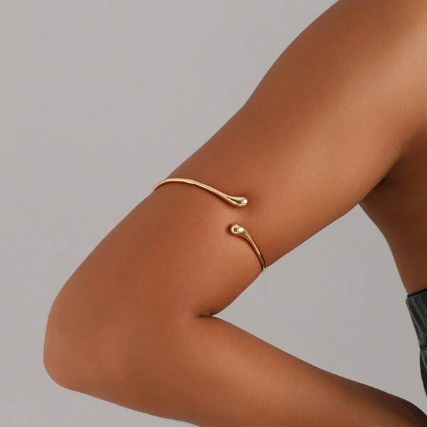 Women's Gold Upper Arm Cuff Bracelet Minimalist Adjustable Armband Teardrop Open Arm Ring Liquid Metal Style Fashion Jewelry Gift