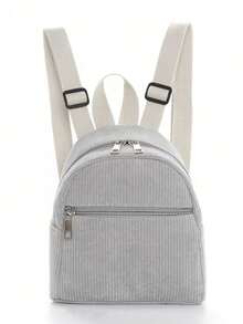 1pc Mini Cute Solid Color Corduroy Backpack, Suitable For Girls, Travel, Vacation, Holiday Gift - Grey - View 1