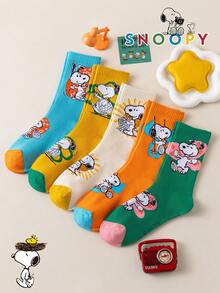 SNOOPY 1/5/10雙 Snoop Sock 女款中筒襪，多巴胺配色拼色可愛百搭休閒透氣趣味禮物襪 - 彩色 - 查看 3