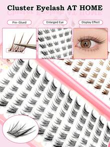 Rikuaild 144pcs Self-Adhesive False Eyelashes, Brown & Black Mixed Color, Pre-Glued Eyelashes, Jelly Strip Pre-Glued Single Cluster Eyelashes, Fox Eye Cartoon Style Segmented Eyelashes, Easy To Use, Suitable For Beginners - C - View 2