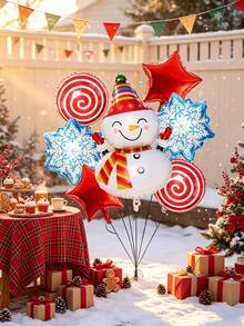 Classic Christmas Red, Green And Gold Color Scheme, Suitable For Outdoor Yard Christmas Party Decor, Rich Layered Arrangement Without Clutter, Strong Realistic Scene Feeling, Excellent Photography Effect, Quickly Create A Lively And Exquisite Christmas Holiday Atmosphere - Smiling Snowman, Round Ball, Snowflake, and Five-pointed Star 7-piece Set - View 5