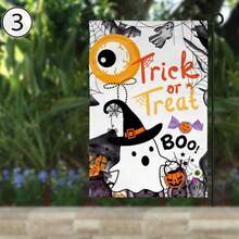 1 pieza Bandera de jardín Trick Or Treat, Bandera de jardín de Halloween, Bandera de fantasma, Bandera de calabaza, Decoración de bruja, Decoración de porche de Halloween, Bandera de patio de otoño 12*18 pulgadas, Decoración de estilo campestre, Navidad, Acción de Gracias, Halloween, Impresión de un solo lado, Material de poliéster duradero, Poste de bandera no incluido (Solo bandera) - A - Ver 6