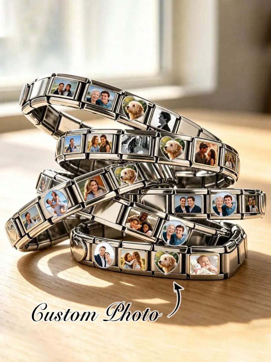 1pc Personalized Photo Italian Style Bracelet, Customized Photo Memorial Charm, DIY Creative Jewelry, Gift For Men And Women, Customized Photo Italian Style Bracelet, Personalized Y2K Style Combination Charm, DIY Photo Connector, Unique Jewelry Gift For Men And Women