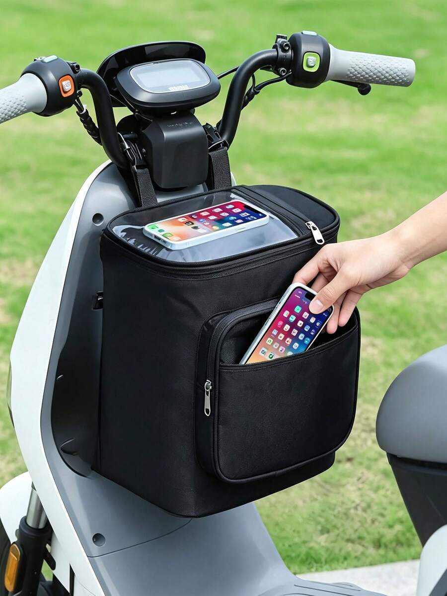 XD Multifunctional Cycling Helmet Storage Shoulder Bag With Transparent Waterproof Phone Pouch, Compatible With Electric Bike And Motorcycle Helmet Storage, Large Capacity Storage Space For Personal Items, Adjustable Shoulder Strap, Can Be Used As Front Saddle Bag Or Shoulder Bag, Durable Fabric Suitable For Daily Commute, Outdoor Cycling, Short Trips