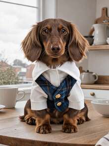 1pc Pet Clothes Dog Cat Clothing Apparel Autumn/Winter Warm Little Gentleman Vest - Blue Plaid - Blue - View 1