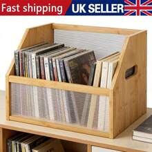 1/2/3pcs Natural Bamboo Desktop Storage Organiser Box With Fluted Transparent Front Panel, Portable Carry‑Handle Slant‑Top Storage Container For CD, Books, Office Supplies Home Desk Organisation - Multicolor - View 2