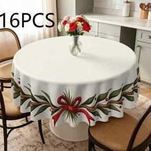 1/16 Pfirsichhaut Samt Material Tischdecke, weißer Hintergrund Design, Weihnachtspflanzen Kranz Dekoration, langanhaltend Innen- und Außenbereich Feiertagstischdecke, geeignet für Küche, Restaurant und Weihnachtsparty Dekoration, Feiertagsthema, Heimdekoration. - Verschiedenfarbig - Übersicht 12