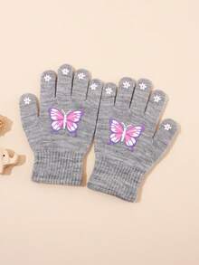 1 Pair Butterfly Pattern Children's Knitted Gloves, Elastic Cuff Kids Finger Gloves, Sweet Girls Daily Accessory And Children's Holiday Gift - 1Pair - View 7