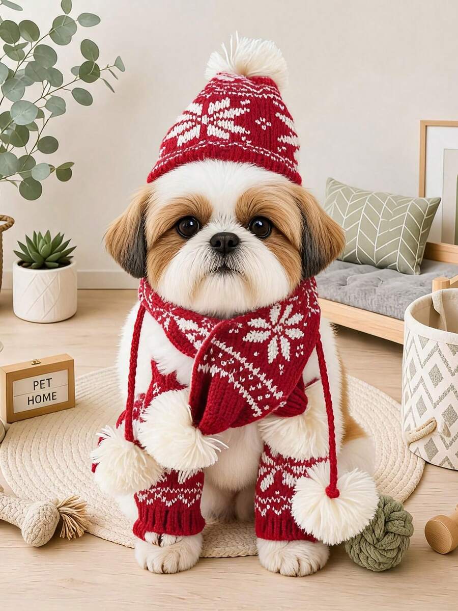 PETCIRCLE 1件裝寵物配件 小狗幼犬貓咪可愛寵物節日服裝聖誕3件套 - 雪絨花 - 彩色 - 查看 1